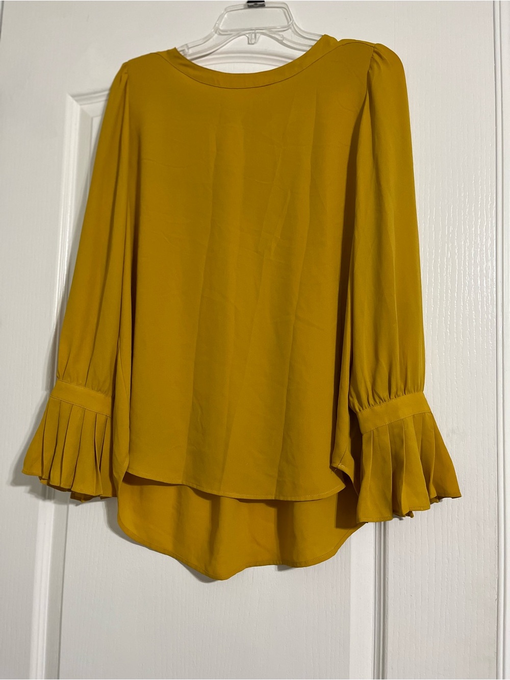 LOFT Elegant Mustard Yellow Ruffle Cuff Long-Sleeve Blouse Size M